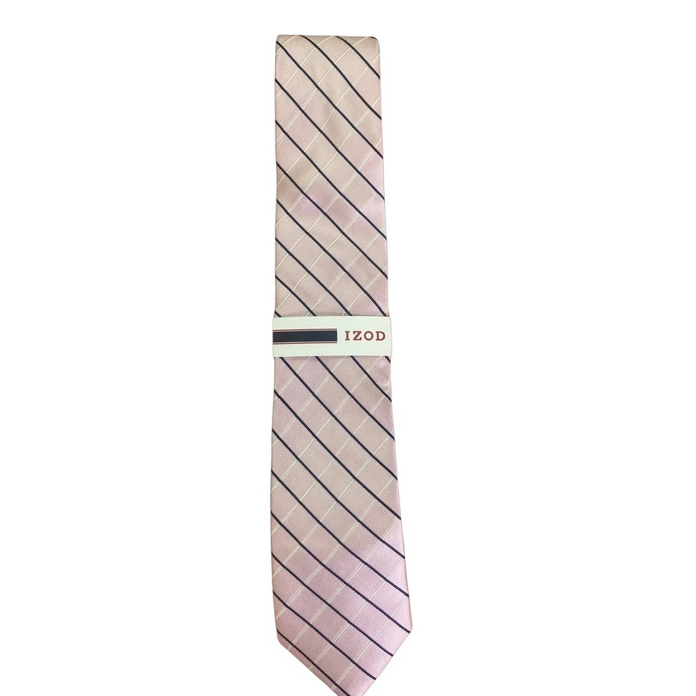 NEW IZOD Men's Neck Tie New Pink Navy White Plaid